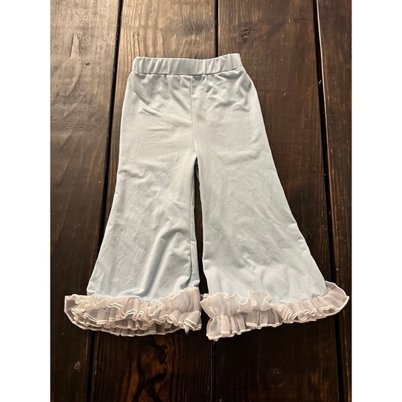 Baileys Blossoms Flare Pants Baby Blue W/White Lace Fringe Size 2T - Picture 1 of 5